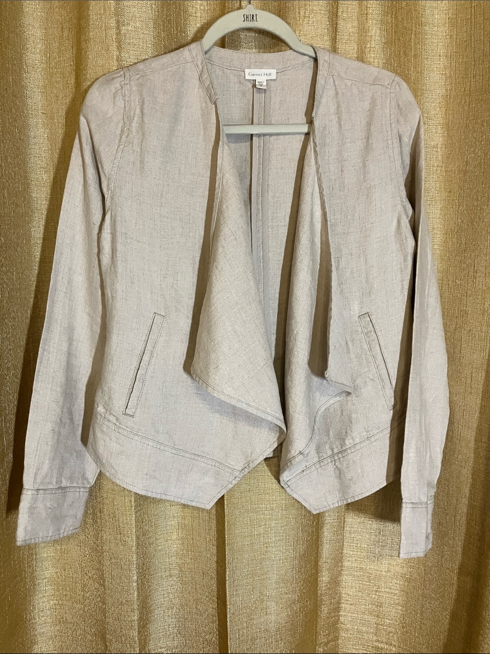 Garnet Hill Neutral Linen-Blend Open-Front Blazer